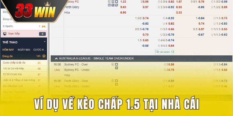 Ví dụ cụ thể về cược chấp 1.5 tại nhà cái
